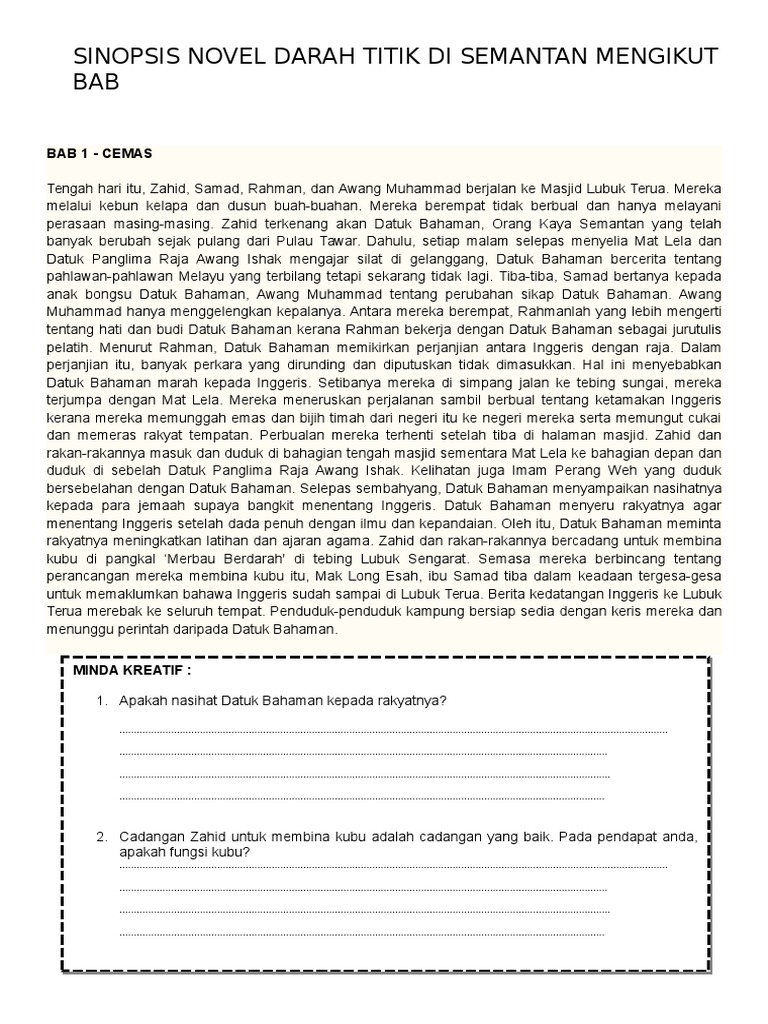 Sinopsis Novel Darah Titik Di Semantan Mengikut Bab Pdf
