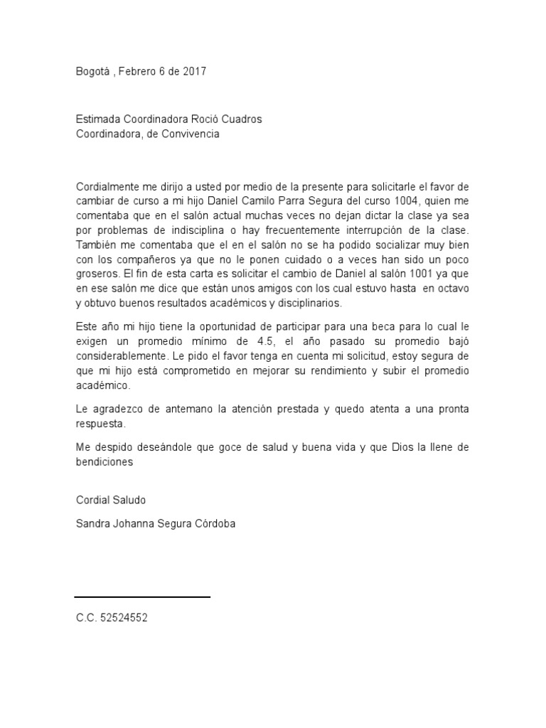 Carta Cambio de Curso
