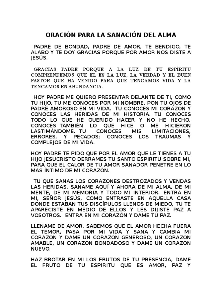 Oración para la Sanación del Alma | PDF | Cocina, comidas y vino