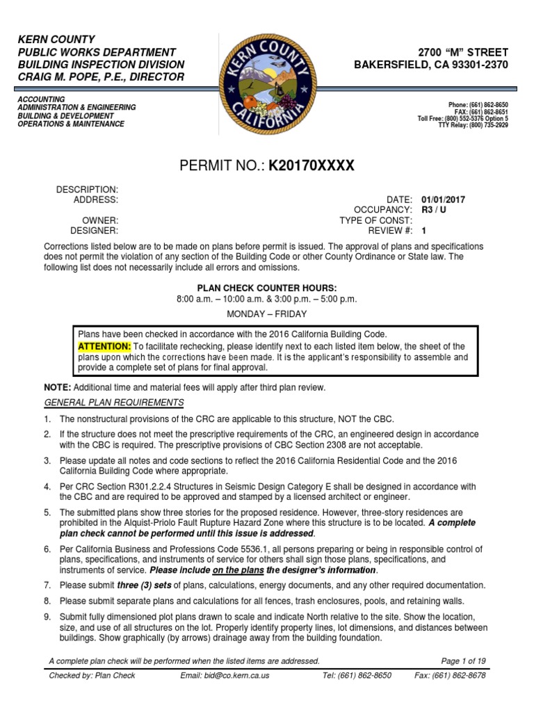 Kern County Building Code Checklist | PDF | Stairs | Framing (Construction)