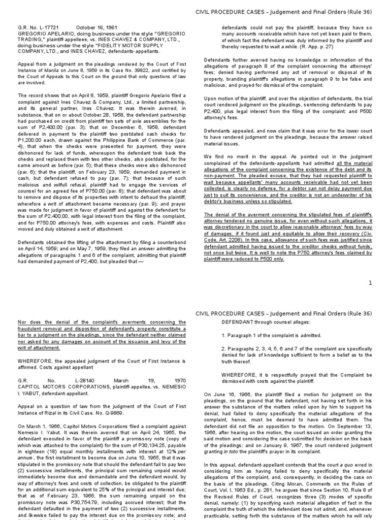 Civil Procedure Cases Judgement and Final Orders Summary Judgment