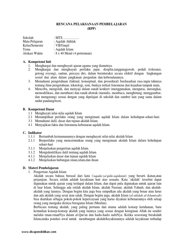 Rpp Akidah Ahlak Kelas7 K 13 Edisi Revisi