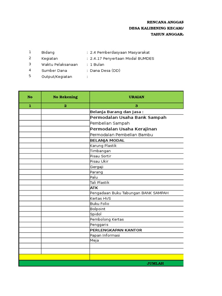 Contoh Rab Bumdes PDF