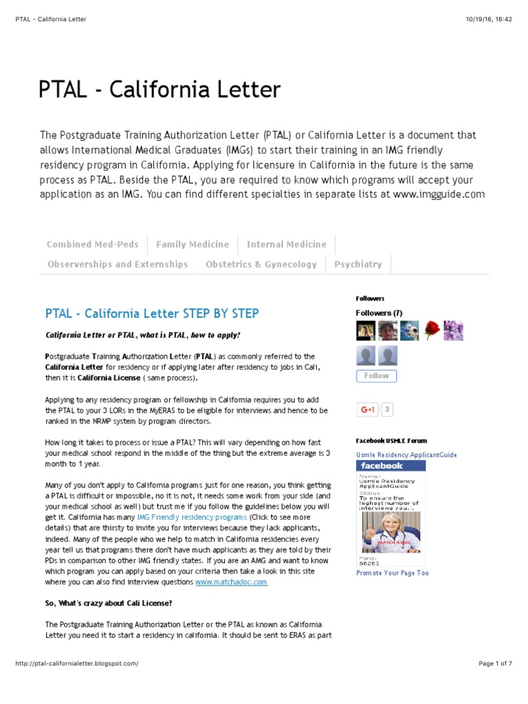 PTAL Guide for IMG Residency in California | PDF | Residency (Medicine ...
