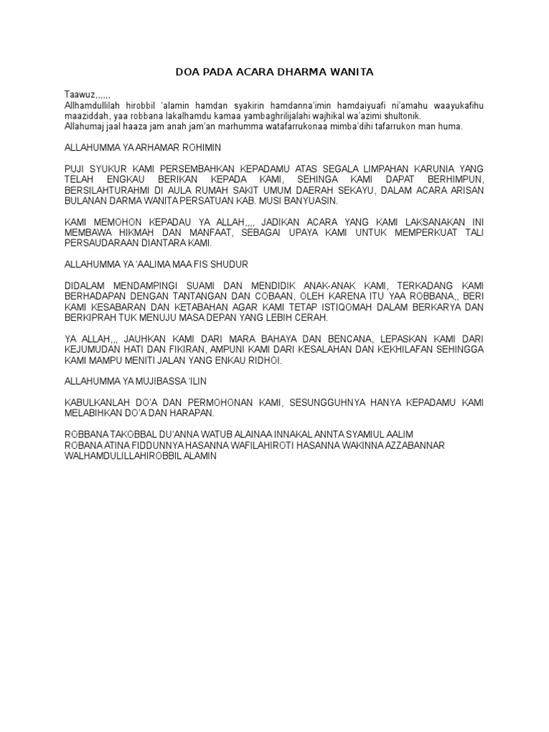 Doa Pada Acara Dharma Wanita