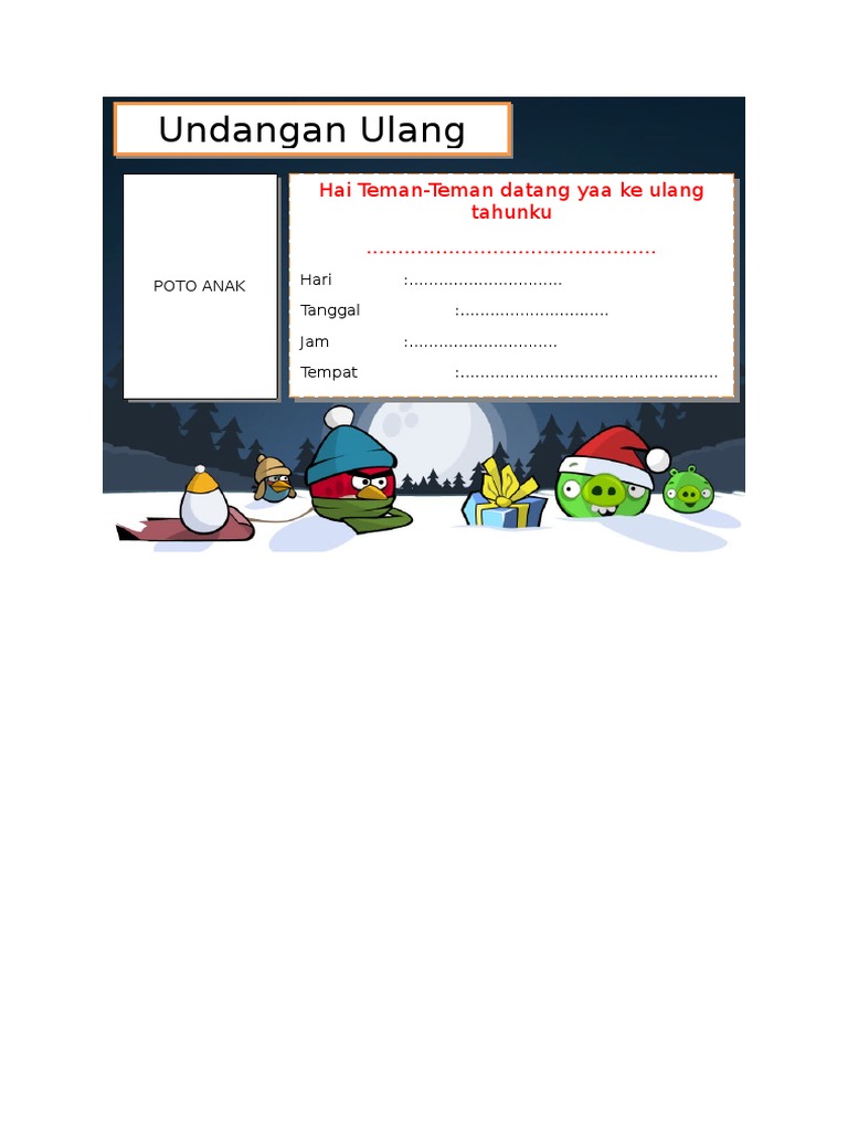 Contoh Undangan Ulang Tahun Anak Tema Angry Birt Bisa Di