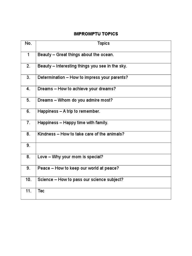 Impromptu Storytelling Topics for Kids | PDF