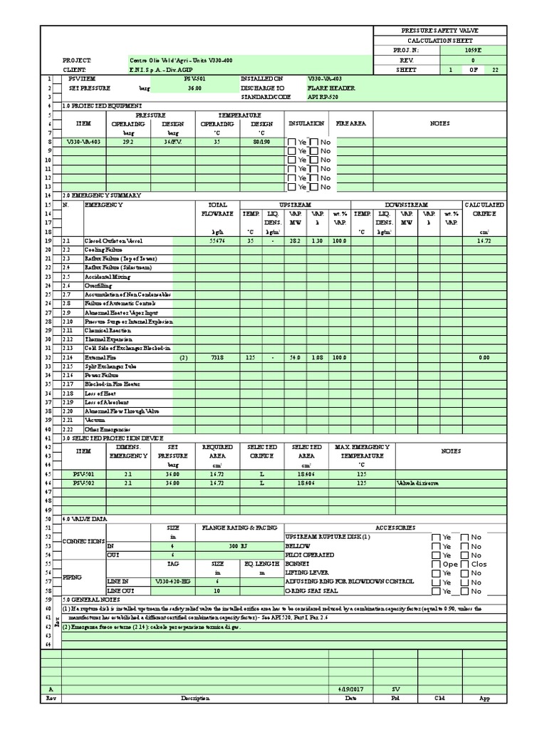 PSV Calculation Sheet API | PDF | Pressure | Liquids
