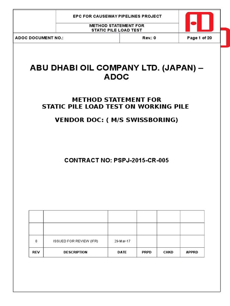 Static Pile Load Test Method Statement | PDF | Deep Foundation ...