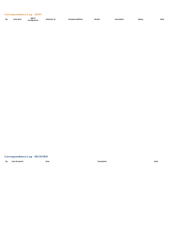 Correspondence Log (Template) PDF