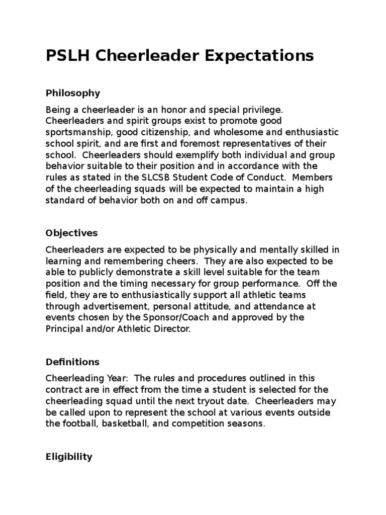 PSLH Cheerleader Contract PDF Cheerleading Sports
