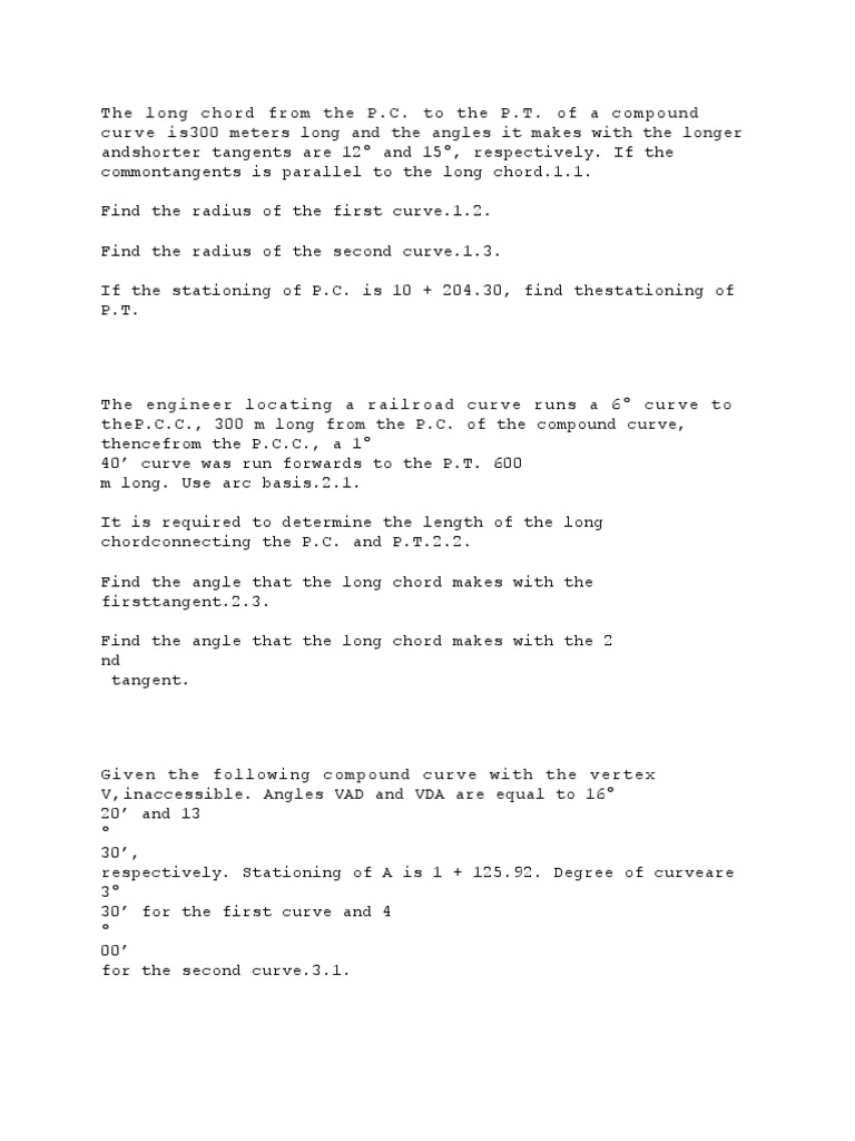 Long Chord Analysis of Compound Curves | PDF | Angle | Tangent