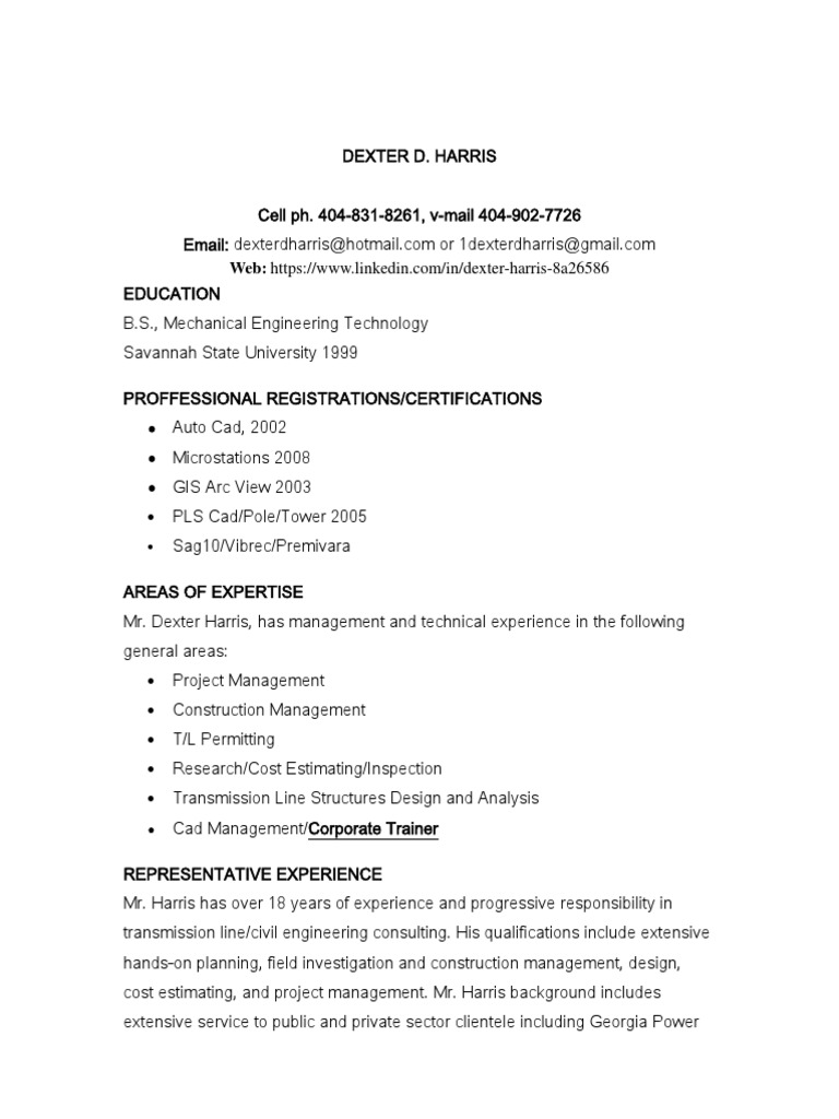 Transmission Line Engineer Project Manager in United States Resume