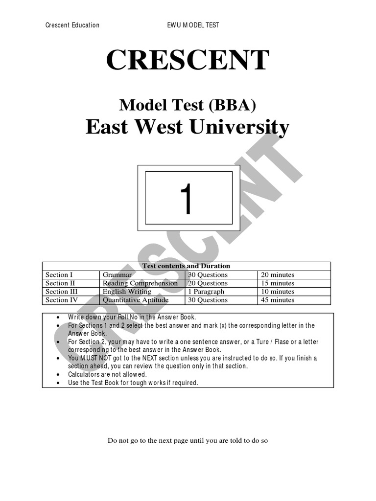 EWU BBA Model Test Overview | PDF | Teaching Mathematics