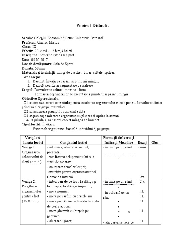Proiect Didactic Liceu | PDF