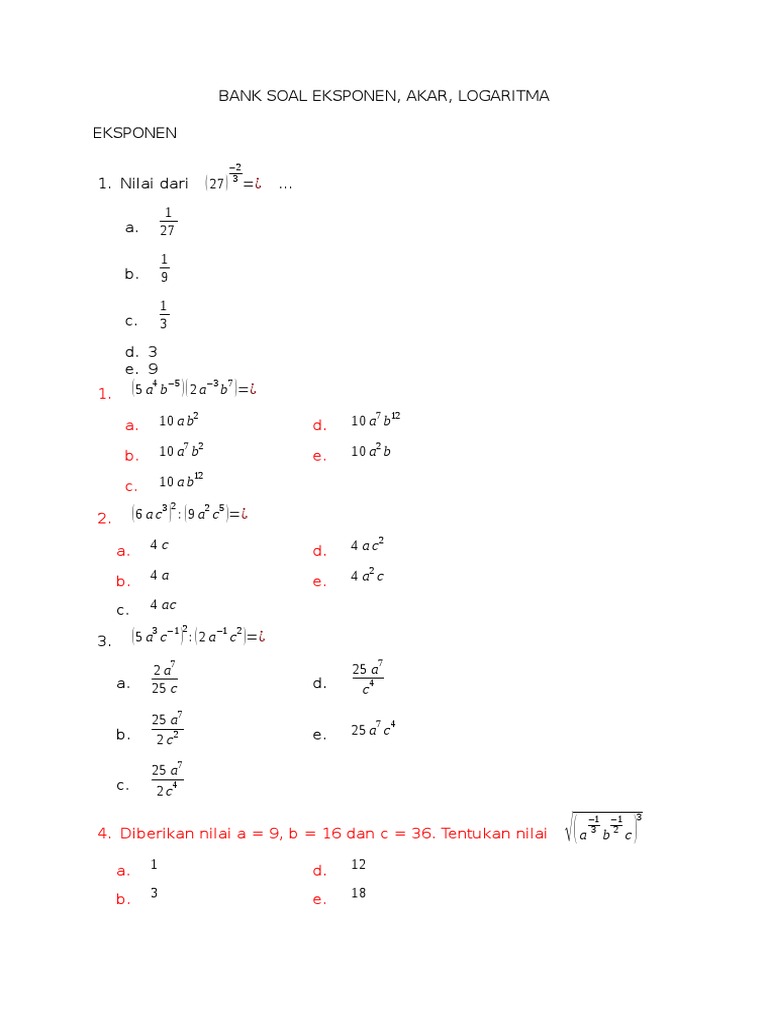 Bank Soal Eksponen