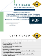 Certificado de Treinamento de NR 35 NOVO 2016