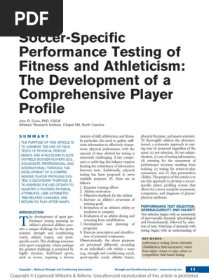 Soccer-Specific Performance Testing of Fitness and Athleticism the Development of a Comprehensive Player Profile.