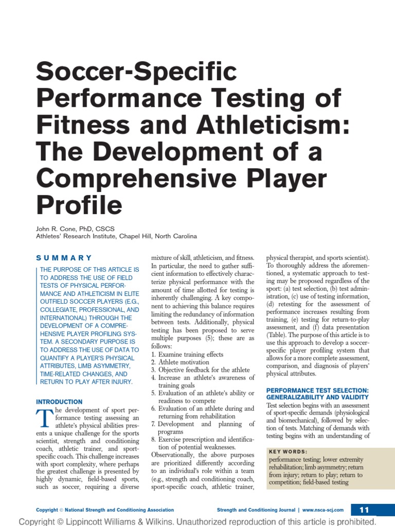 Soccer-Specific Performance Testing of Fitness and Athleticism The ...