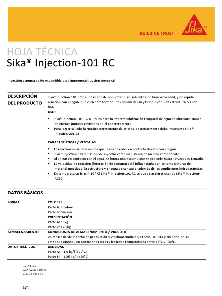 HT - Sika Injection-101 RC PDF | PDF | Poliuretano | Permeabilidad ...