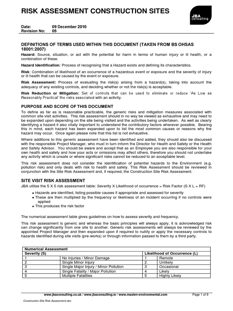 Construction Site Risk Assessment Guide | PDF | Risk Assessment | Risk
