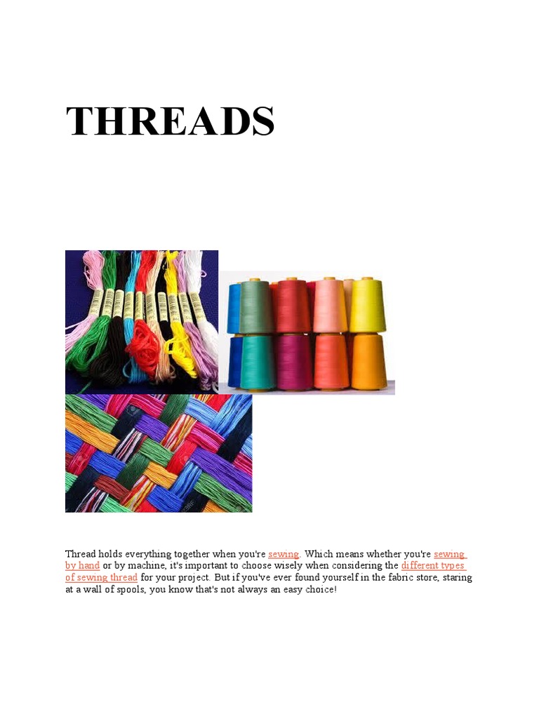 Threads Sewing Sewing by Hand Different Types of Sewing Thread PDF