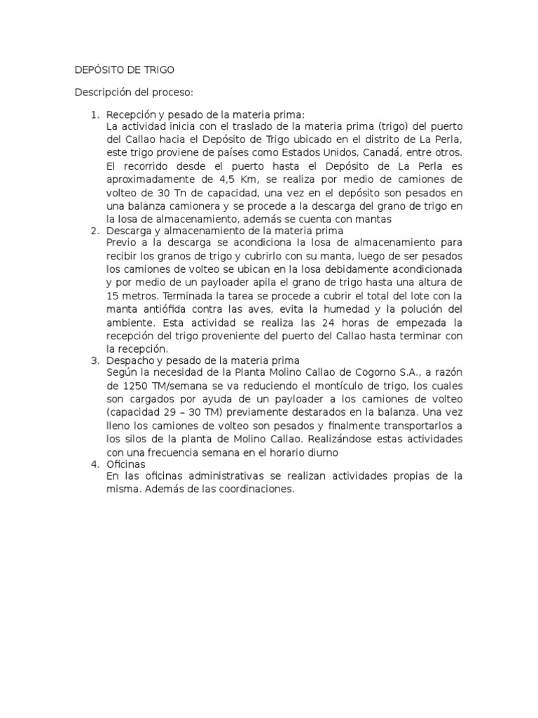 Depósito de Trigo-Proceso | PDF | Negocios