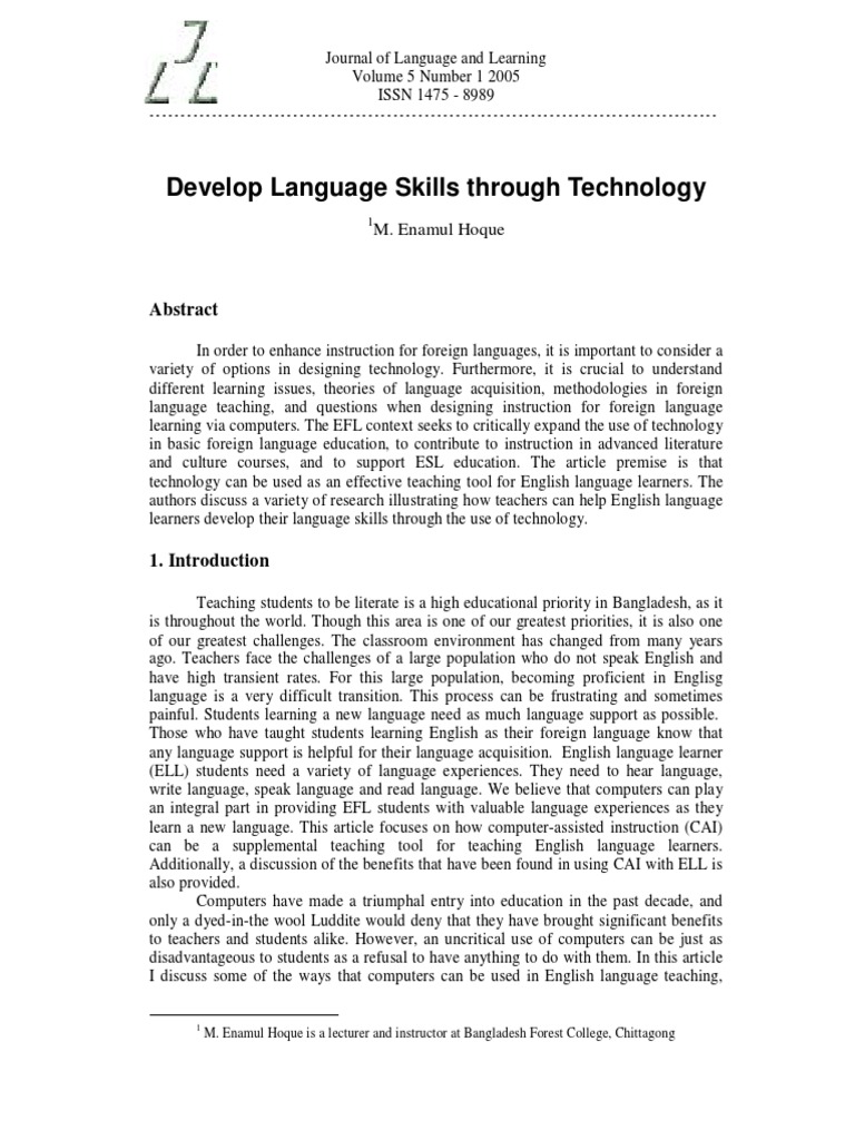 Develop Language Skills Through Technology | PDF | English As A Second ...