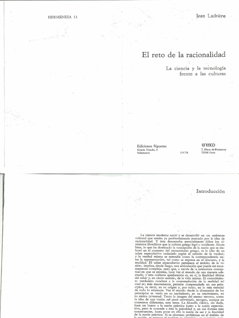 LADRIERE, Jean (1977) El Reto de La Racionalidad, Salamanca Ediciones
