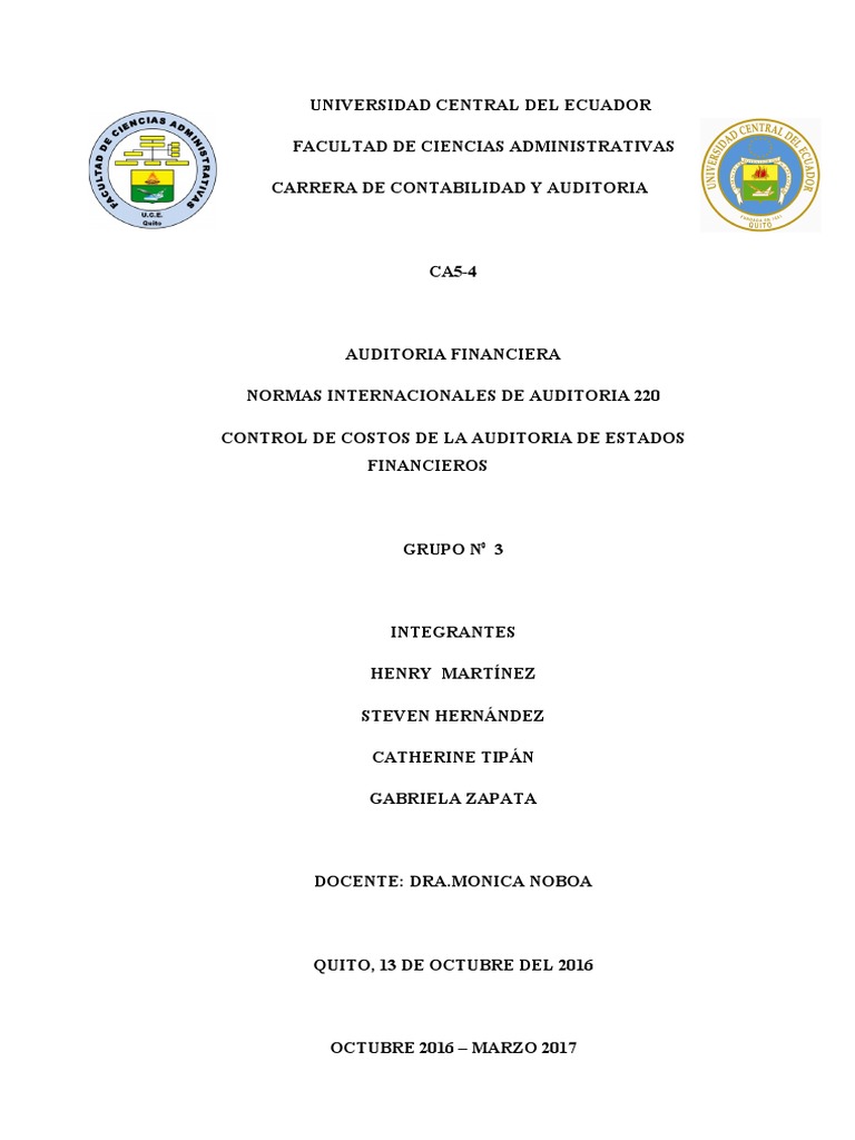 NIA220 Auditoría financiera Contralor, auditor