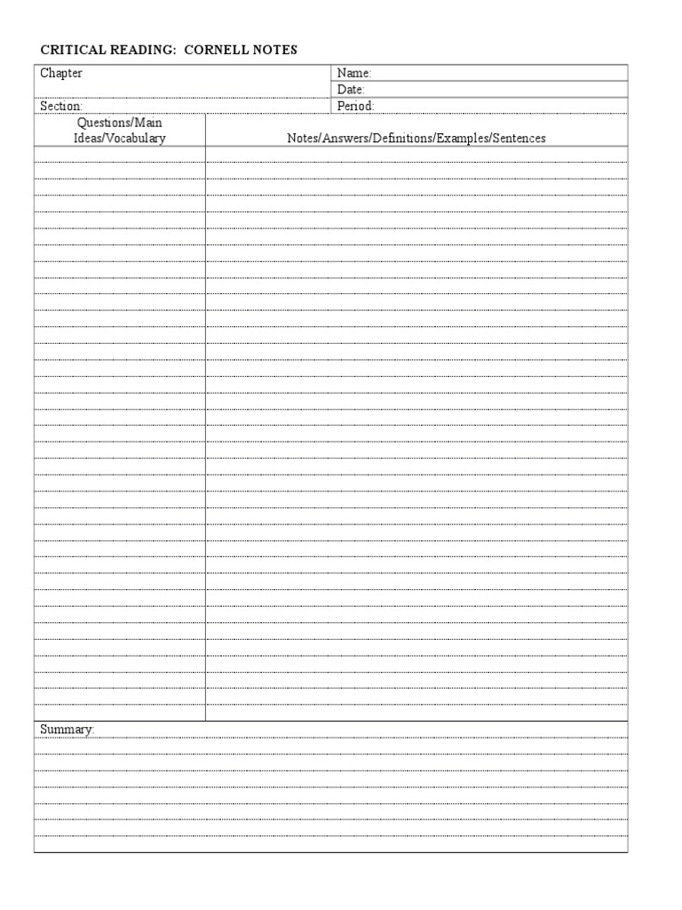 Cornell Notes for Critical Reading | PDF
