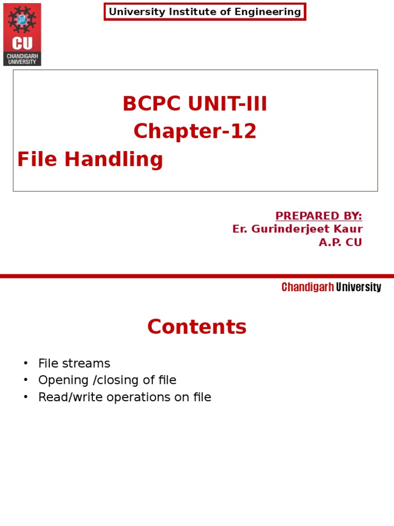 File Handling in C by Gurinderjeet Kaur | PDF | Computer File ...