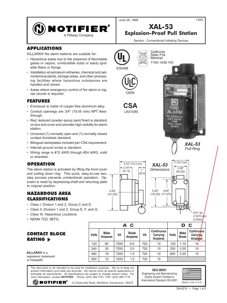 XAL-53 Explosion Proof Pull Station | PDF | Industries | Manufactured Goods