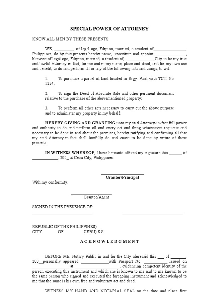 Sample SPA Power Of Attorney Notary Public