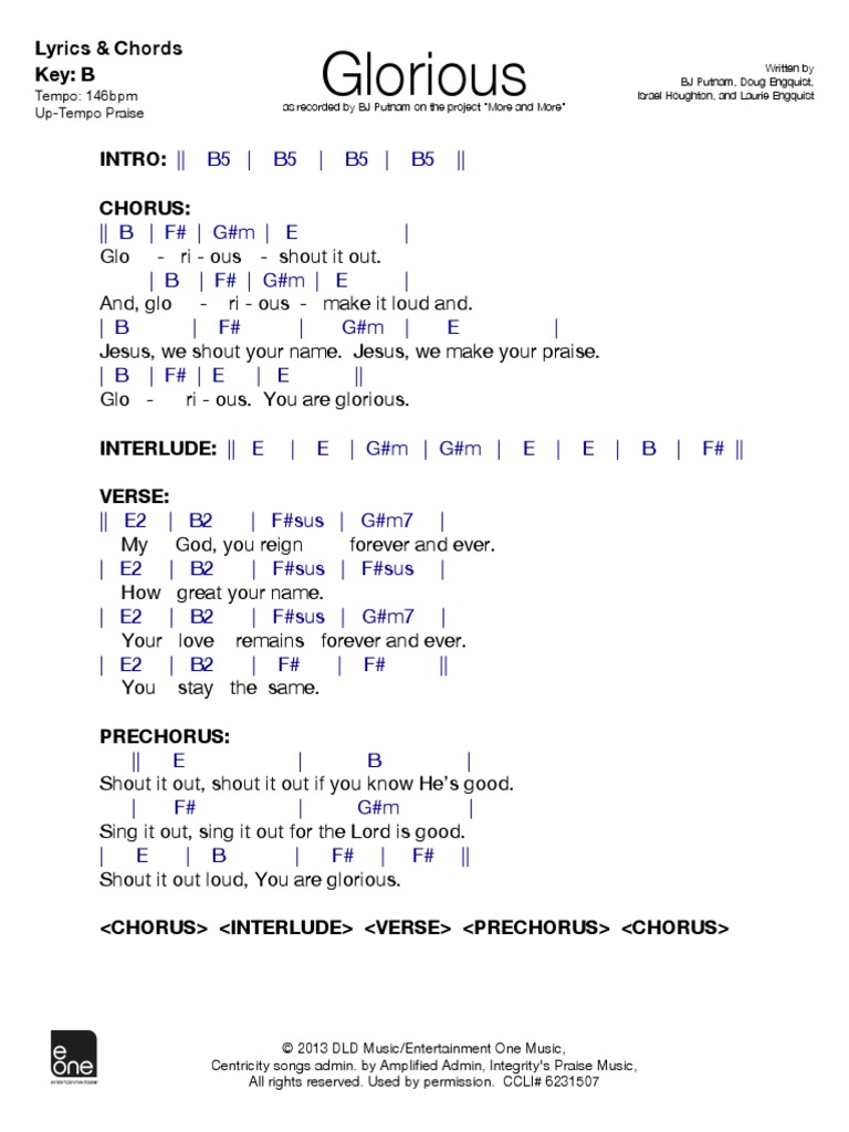 Glorious Chordchart | PDF | American Songs | Singles (Music)
