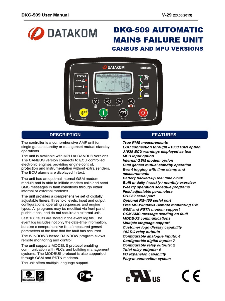 Dkg-509 Automatic Mains Failure Unit: Canbus and Mpu Versions | PDF ...