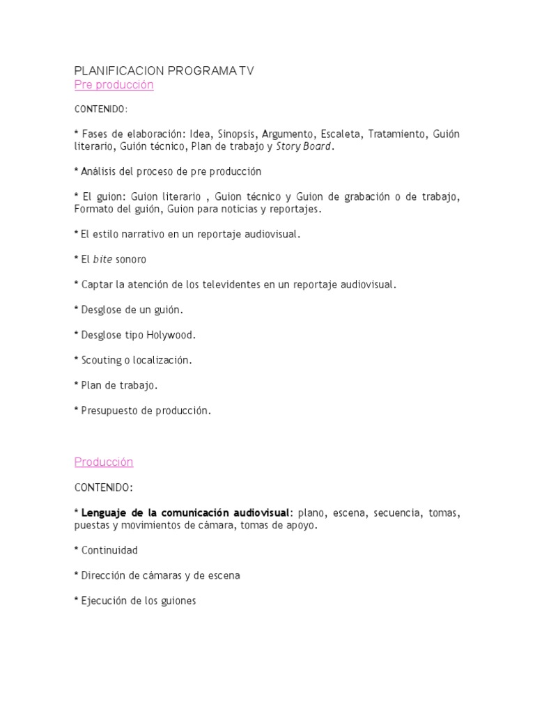 Planificacion Programa TV | PDF