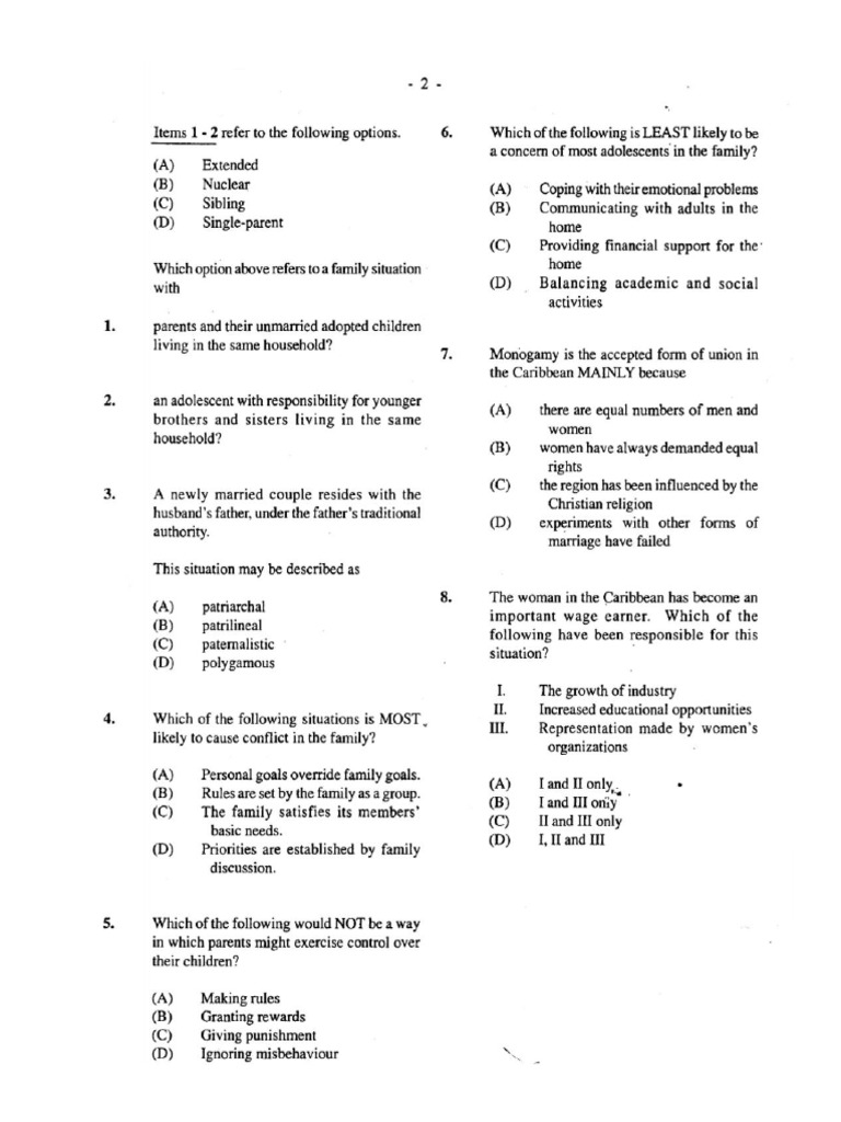 CXC Social Studies Multiple Choice 2001 PDF