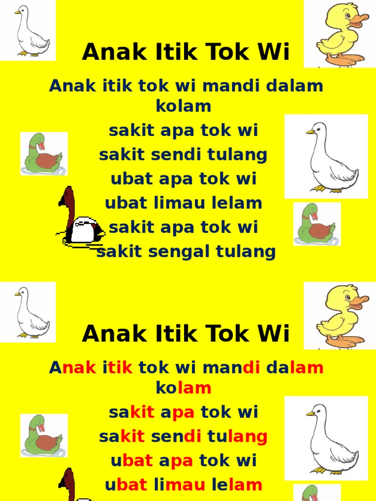  Anak  Itik Tok Wi Lirik  