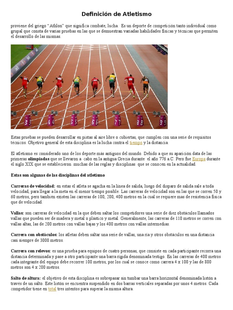 Definición y Concepto de Atletismo | PDF | Deporte del atletismo ...