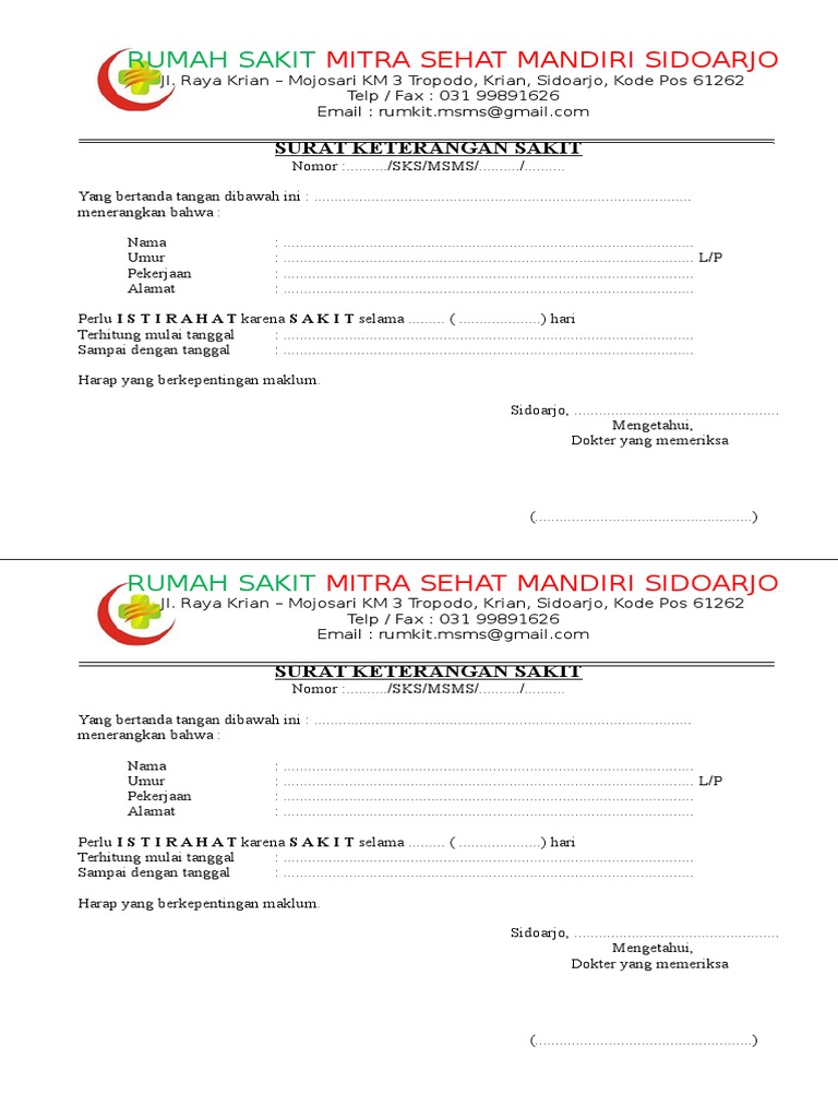 Contoh Surat Dokter Asli Sidoarjo Nusagates