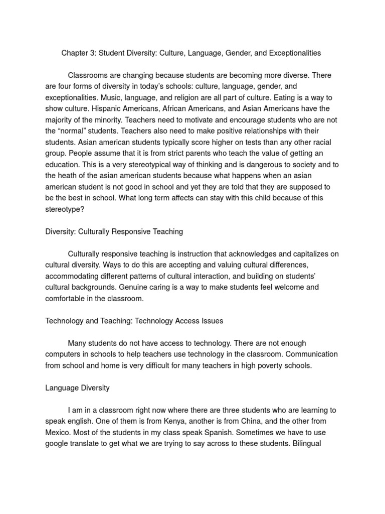 Understanding Student Diversity in Classrooms | PDF | Multiculturalism ...