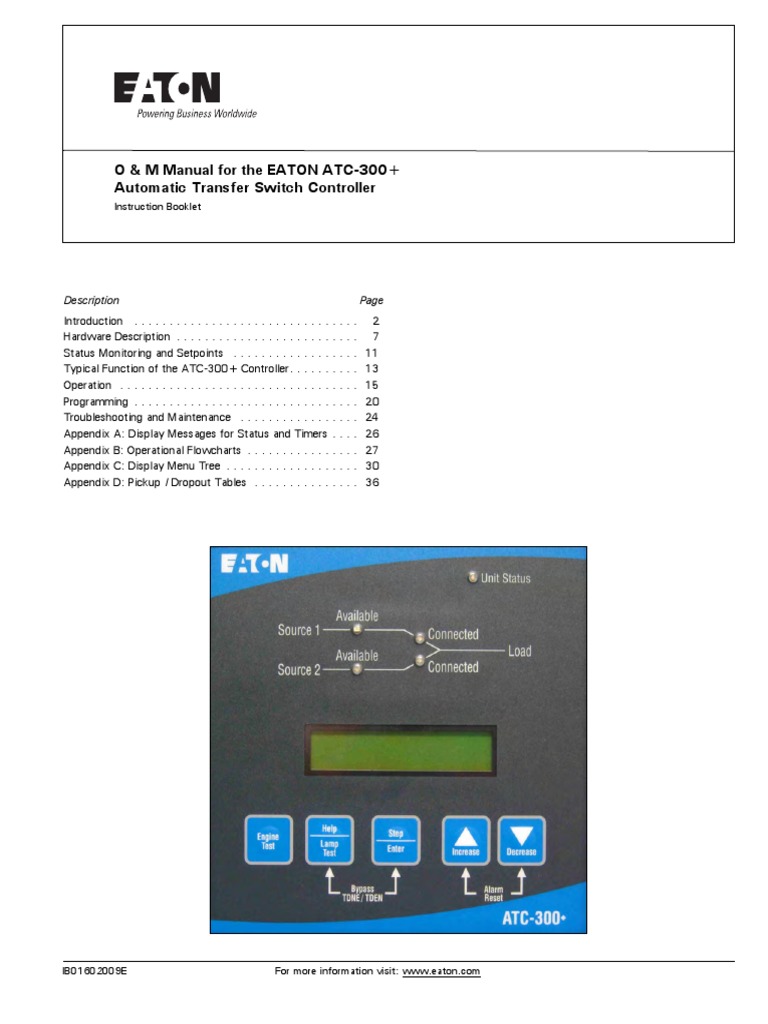O & M Manual For The ATC300+ ATS Controller PDF Switch Relay