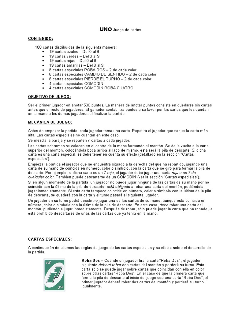 instrucciones de juego uno