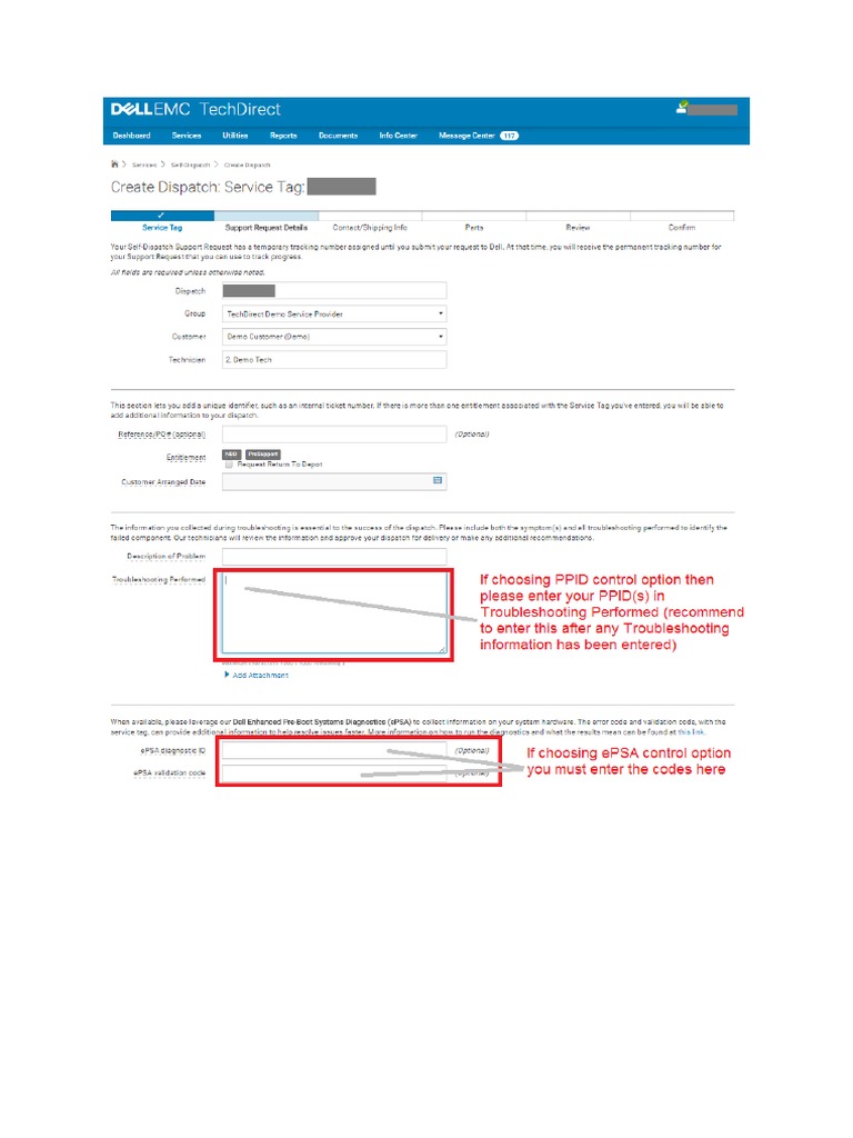 EPSA and PPID - Where To Enter in TechDirect Dispatch | PDF