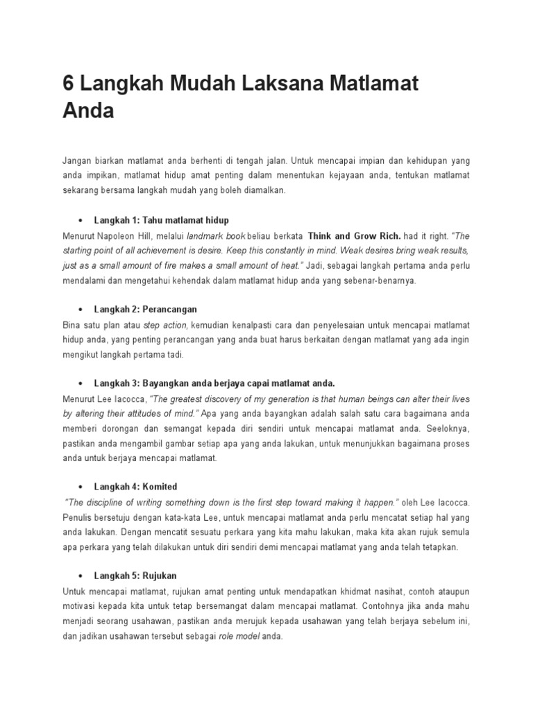 6 Langkah Mudah Laksana Matlamat Anda Pdf