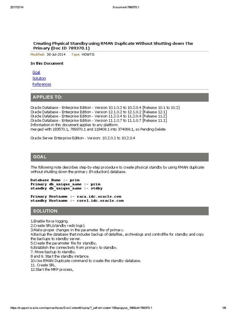 Creating Physical Standby Using RMAN Duplicate Without Shutting Down ...