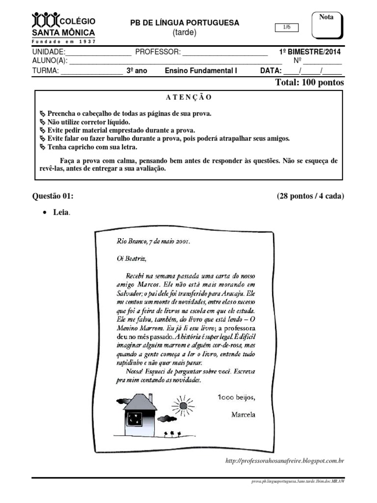 3ª Prova da Turma 703A, PDF