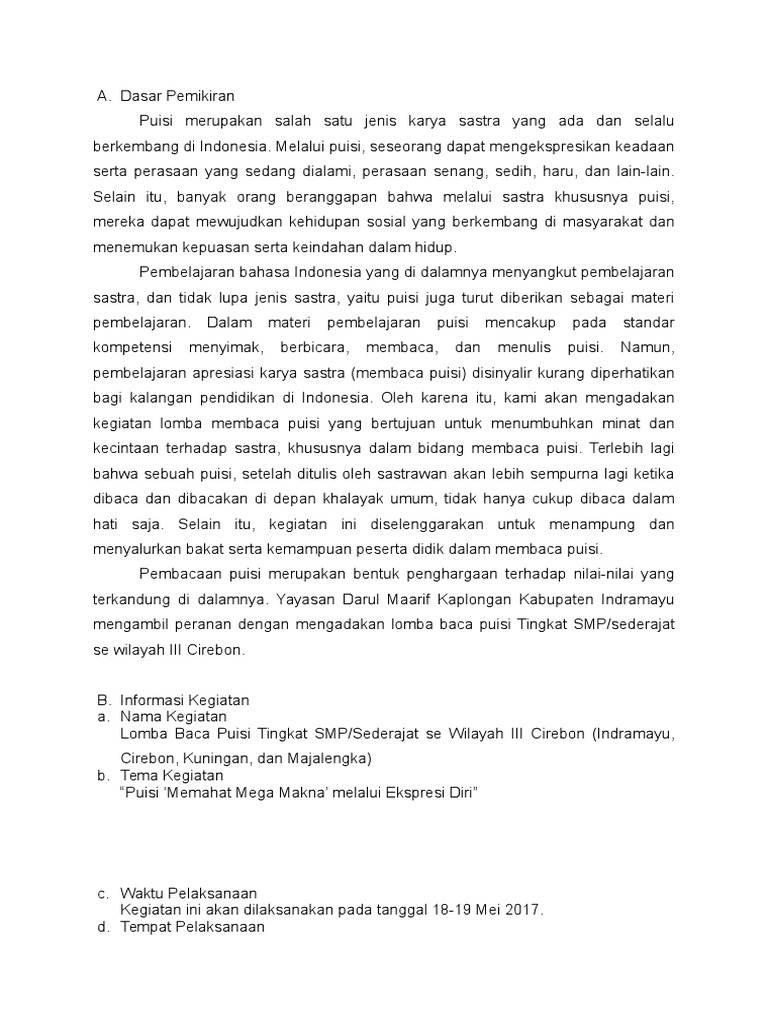 Proposal Lomba Baca Puisi