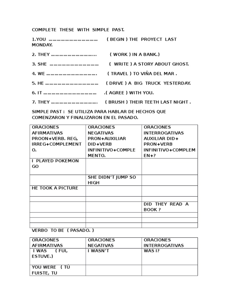Complete These With Simple Past | PDF | Grammar | Linguistics